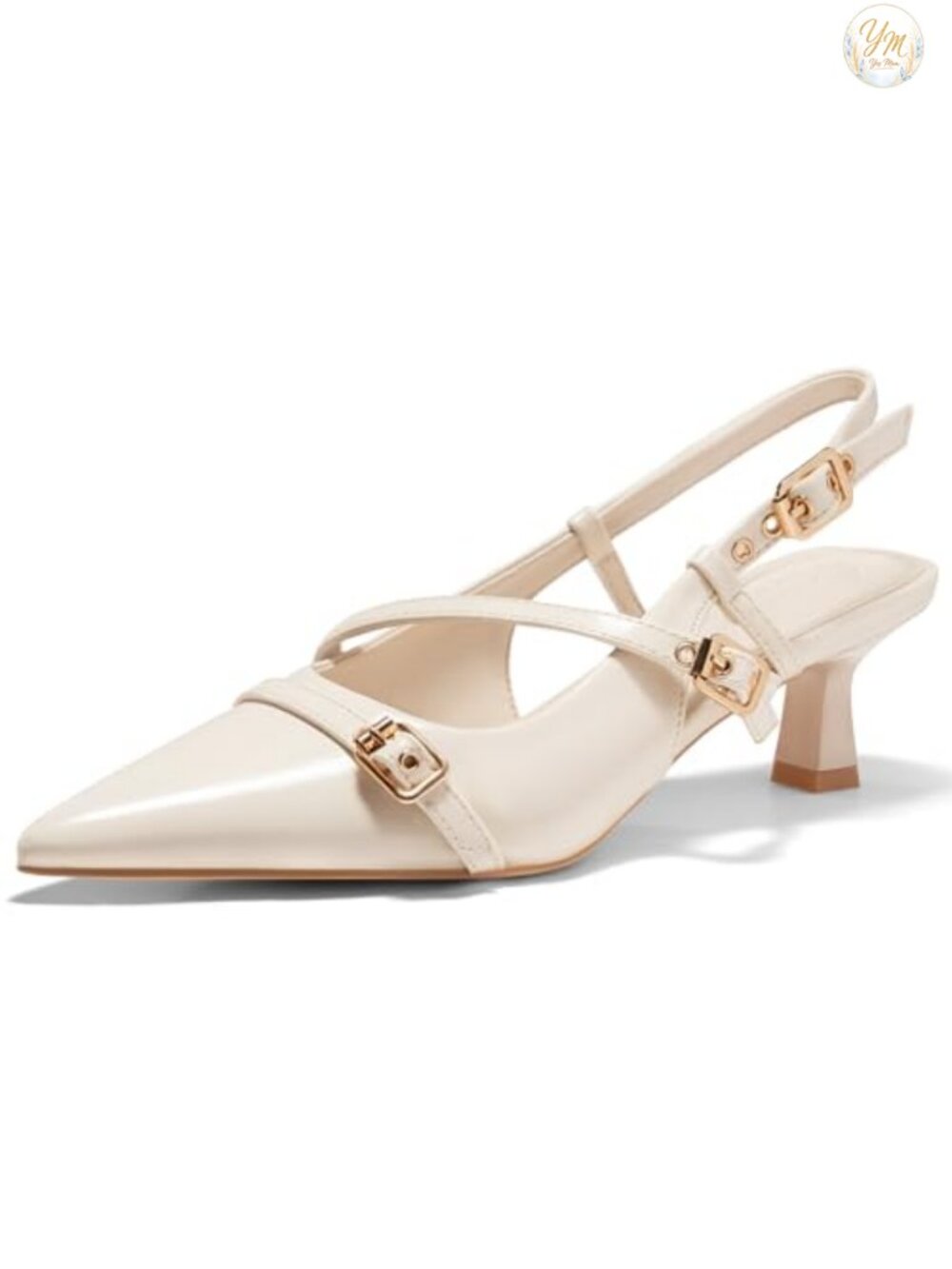 Slingback Kitten Heel Pointed Toe Pumps Faux Leather Dress Shoes